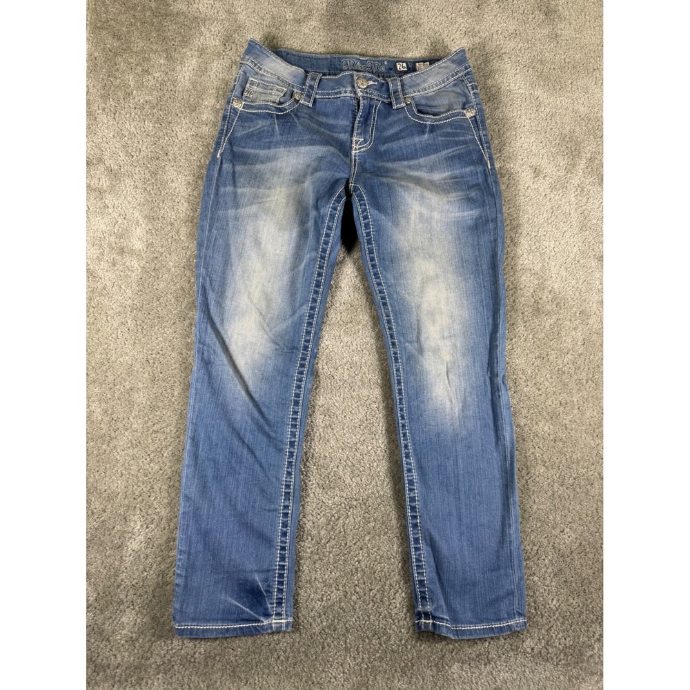 Miss Me Mid-Rise Easy Crop Jean JE7864EC3 Medium Wash Embroidered Flap Pocket 26